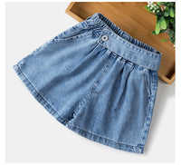 Girls Pure Color Lace Up Denim Shorts Children''s Versatile Casual Hot Pants