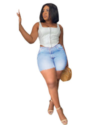 Ebay Amazon Wish European And American Fashion Women'S High Waist Slim Denim Shorts