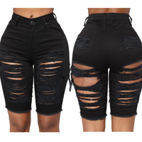Stand-Alone Hot Style Black High-Waist Series Stretch Ripped Trousers