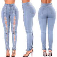 Amazon Manufacturers Spot Wholesale Light Blue Bandage Corns Women'S Jeans In Europe And America Ebay