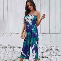 Sexy Wrapped Chest Digital Printed Jumpsuit Wide Leg Pants Women