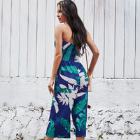 Sexy Wrapped Chest Digital Printed Jumpsuit Wide Leg Pants Women