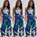 Sexy Wrapped Chest Digital Printed Jumpsuit Wide Leg Pants Women