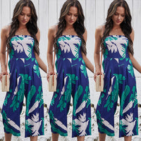 Sexy Wrapped Chest Digital Printed Jumpsuit Wide Leg Pants Women