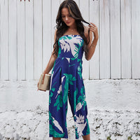 Sexy Wrapped Chest Digital Printed Jumpsuit Wide Leg Pants Women