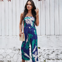 Sexy Wrapped Chest Digital Printed Jumpsuit Wide Leg Pants Women