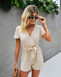 V-Neck Solid Color Lace-Up Women's Jumpsuit