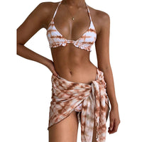 European And American Bikini Three-Piece Leopard Print Skirt Swimsuit