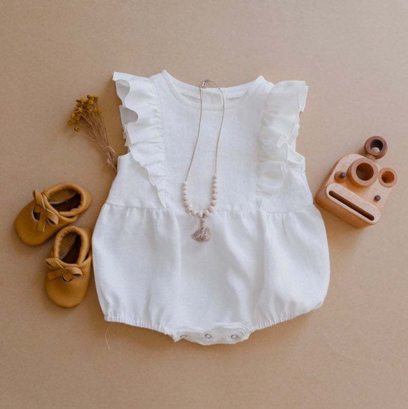 Baby Romper Baby Romper Cotton And Linen Pleated Trim Triangle Romper