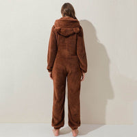 New Autumn And Winter Style One-Piece Pajamas Plus Velvet Thickening Pajamas Plush Hoodie Women