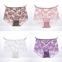 Sexy Underwear Ladies Lace Cotton Mid-Waist Seamless Ice Silk Briefs