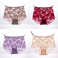 Sexy Underwear Ladies Lace Cotton Mid-Waist Seamless Ice Silk Briefs