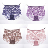 Sexy Underwear Ladies Lace Cotton Mid-Waist Seamless Ice Silk Briefs