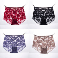 Sexy Underwear Ladies Lace Cotton Mid-Waist Seamless Ice Silk Briefs