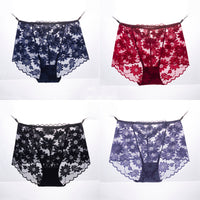 Sexy Underwear Ladies Lace Cotton Mid-Waist Seamless Ice Silk Briefs