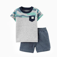 Two-piece Infant Solid Color Sleeve T-shirt Shorts
