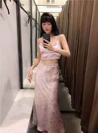 Cropped Traf Women Camis Thin-Straps Print Black Vintage Female Fashion Paisley