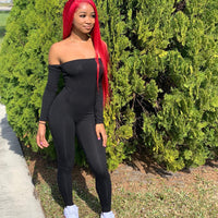 One-Word Leaky Shoulder Long-Sleeved Slim Fit Casual Jumpsuit