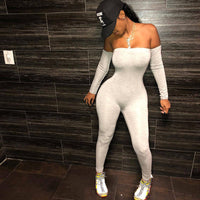 One-Word Leaky Shoulder Long-Sleeved Slim Fit Casual Jumpsuit