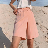 Zipper Button Solid Color Trousers Shorts