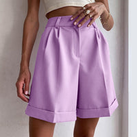 Zipper Button Solid Color Trousers Shorts