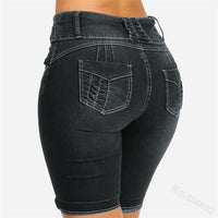 Summer Cuffed Shorts European And American Slim Pocket Hips Solid Color Jeans
