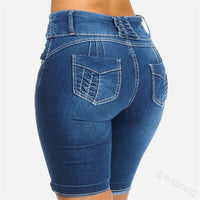 Summer Cuffed Shorts European And American Slim Pocket Hips Solid Color Jeans