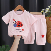 Boys And Girls Short Sleeves Medium Pants Casual Two-Piece Set