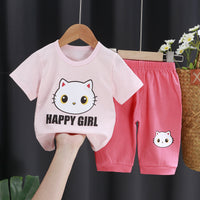 Boys And Girls Short Sleeves Medium Pants Casual Two-Piece Set