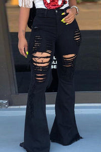 High-Waisted Retro Stretch Hip-Lifting Ripped Wide-Leg Flared Jeans