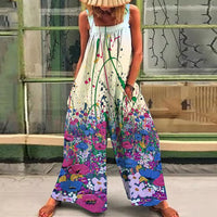 Printed Loose Strap Wide-leg Jumpsuit