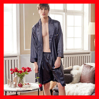 Xifenni Spring And Summer Men's Long-sleeved Nightgown Ice Silk Shorts