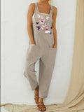 Loose Butterfly Print Overalls Jumpsuit
