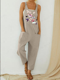 Loose Butterfly Print Overalls Jumpsuit