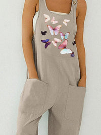 Loose Butterfly Print Overalls Jumpsuit
