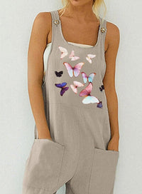 Loose Butterfly Print Overalls Jumpsuit