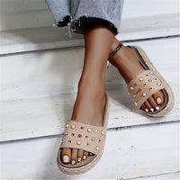 Wish Amazon New Slippers Women Summer New Fashion Rivets One Word Outside Wear Large Size Sandals And Slippers Women