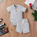 Spring Hot Style Children'S Five-Color Pit Strip Stand Collar Button Short Sleeve Two-Piece Suit