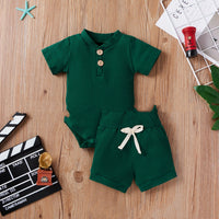 Spring Hot Style Children'S Five-Color Pit Strip Stand Collar Button Short Sleeve Two-Piece Suit