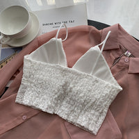 Deep V Suspender Vest With White Back V-Neck Lace Cut-Out Net For Women