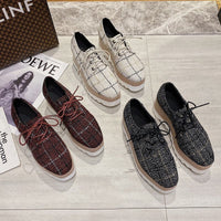 Popular Autumn New Women'S Low-Top Shoes Korean Fashion Casual High-Heeled Platform With Checkered Flannel Lace