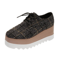 Popular Autumn New Women'S Low-Top Shoes Korean Fashion Casual High-Heeled Platform With Checkered Flannel Lace