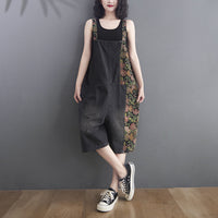 Printed Retro Loose Wide-leg Denim Jumpsuit
