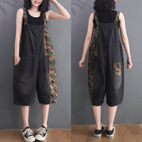 Printed Retro Loose Wide-leg Denim Jumpsuit