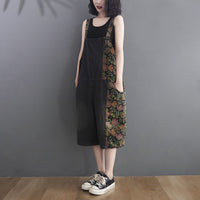 Printed Retro Loose Wide-leg Denim Jumpsuit