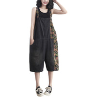 Printed Retro Loose Wide-leg Denim Jumpsuit