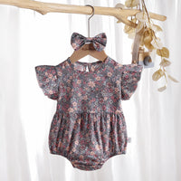 2-Piece Set Of Ruffles And Headband Jumpsuit With Ruffle Sleeves Printed Floral Baby Girl Summer Dress