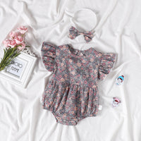 2-Piece Set Of Ruffles And Headband Jumpsuit With Ruffle Sleeves Printed Floral Baby Girl Summer Dress