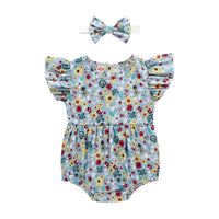 2-Piece Set Of Ruffles And Headband Jumpsuit With Ruffle Sleeves Printed Floral Baby Girl Summer Dress