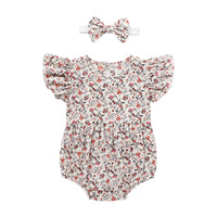 2-Piece Set Of Ruffles And Headband Jumpsuit With Ruffle Sleeves Printed Floral Baby Girl Summer Dress